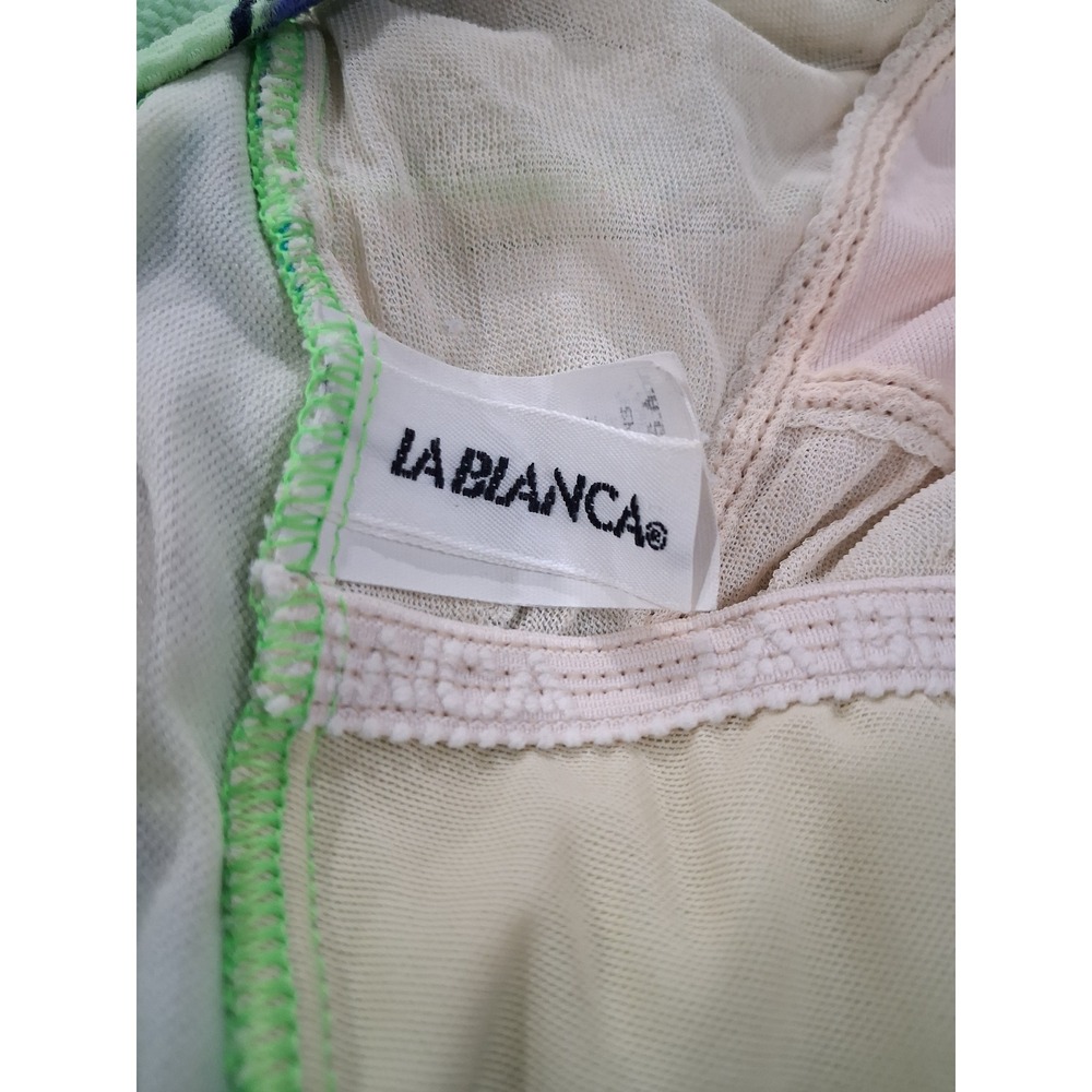 Vintage La Blanca Floral Lace Up One Piece Swimsuit Lime Green Blue Purple Sz 12 - Picture 7 of 8